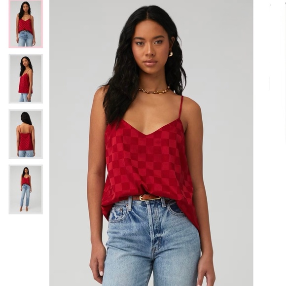 Show Me Your Mumu Spotlight Tank Silky Satin Red Checkerboard Womens Size Large - Picture 1 of 5